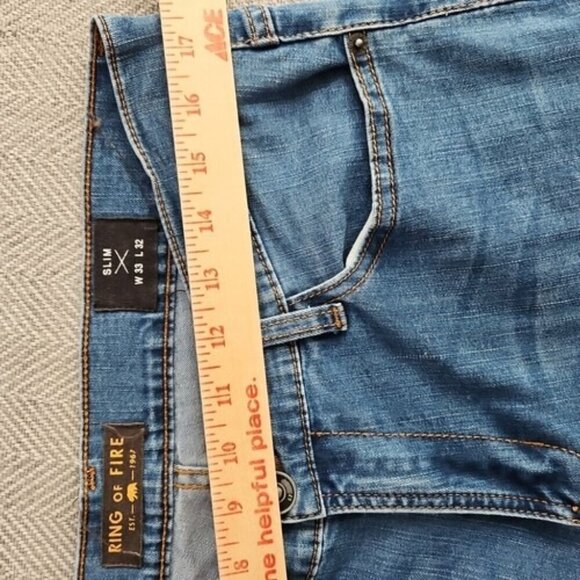 Ring of Fire Jeans Men's Size W33 L32 Straight Leg Slim Fit Med Wash Stretch - Picture 15 of 16